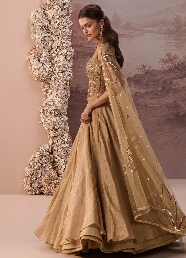 Gold Corset Tissue Lehenga