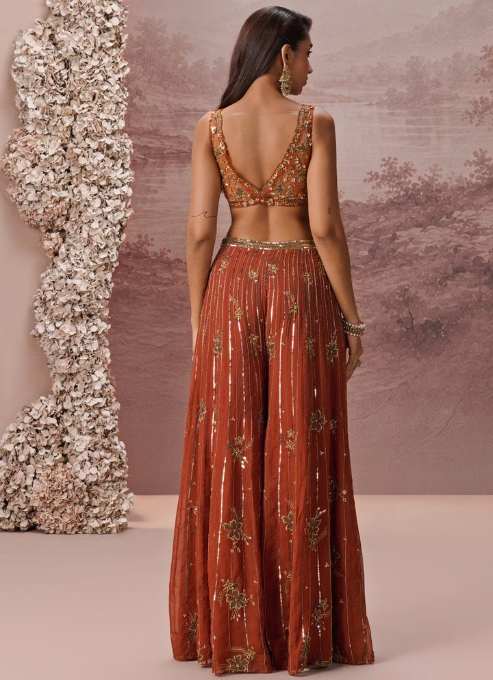 Burnt Orange Organza Blouse Sharara Set