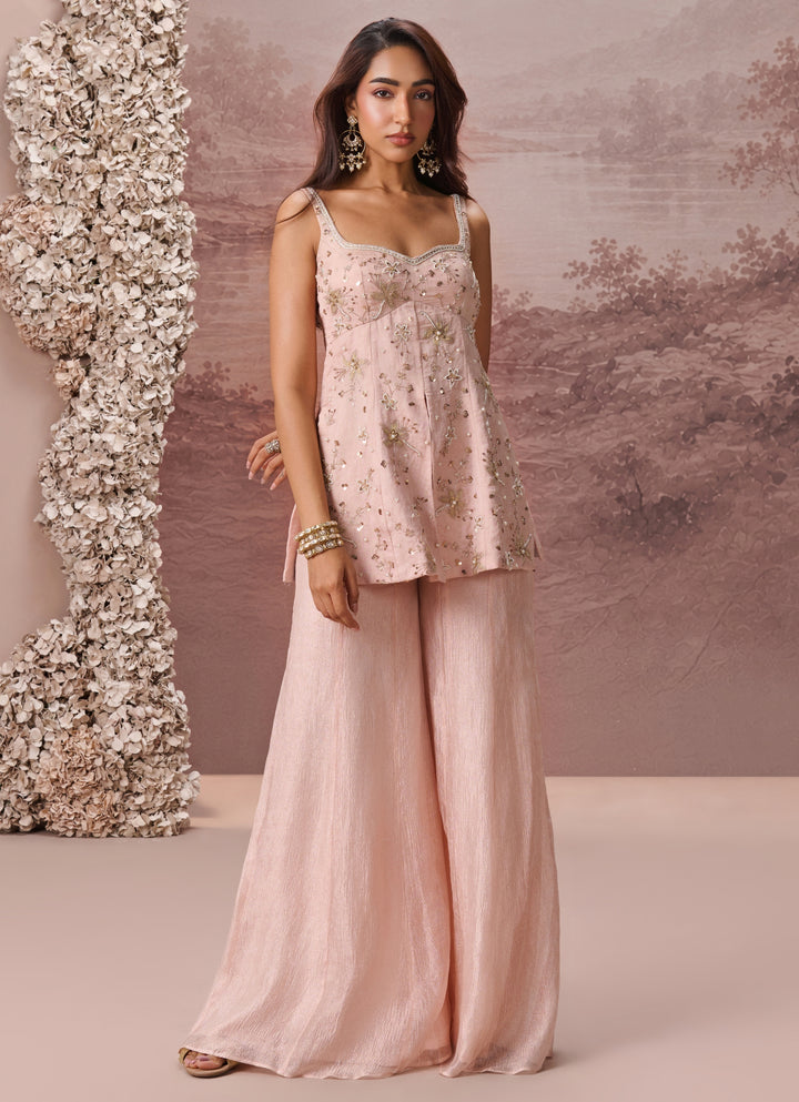 Blush Pink Tissue Kurta Sharara Set