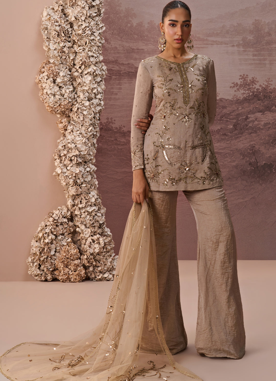 Antique Gold Tissue Kurta Sharara Set
