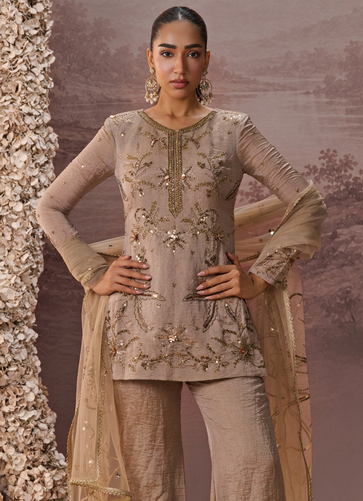 Antique Gold Tissue Kurta Sharara Set
