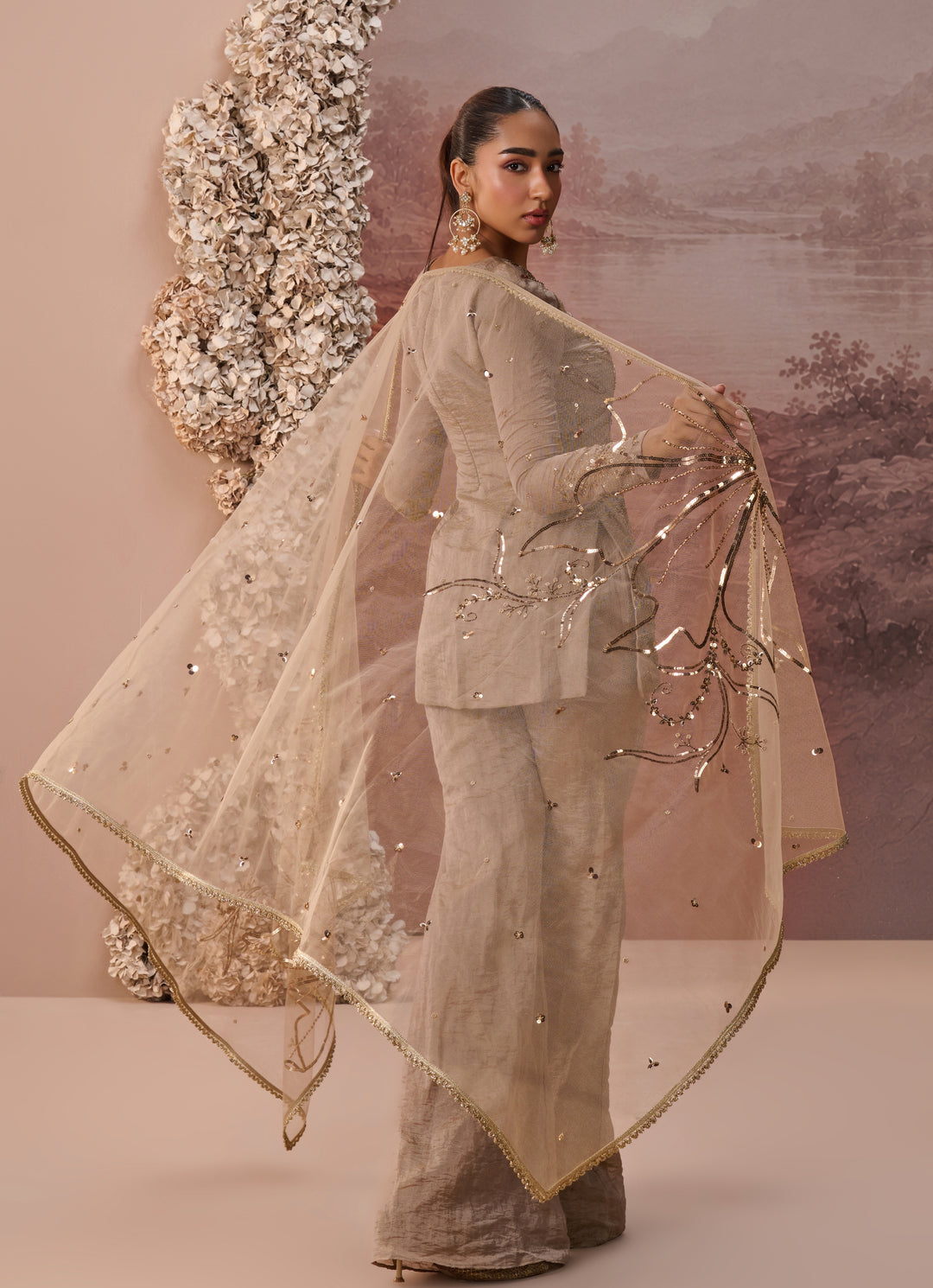 Antique Gold Tissue Kurta Sharara Set