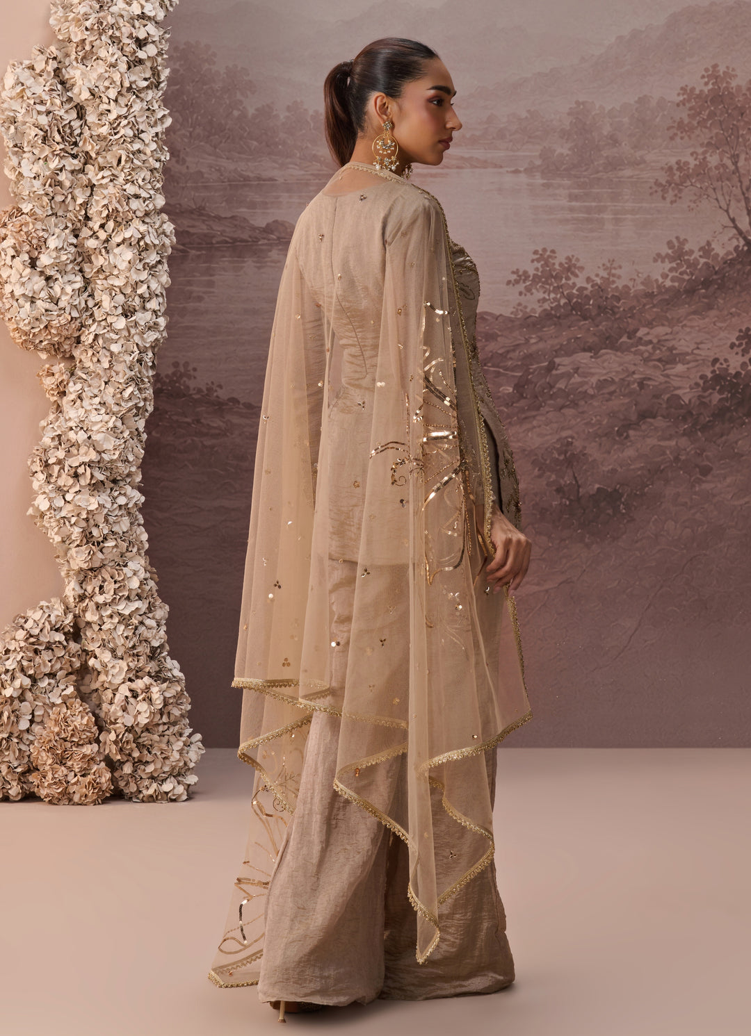 Antique Gold Tissue Kurta Sharara Set
