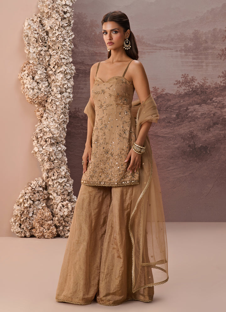 Gold Sequins Tissue Kurta Sharara Set