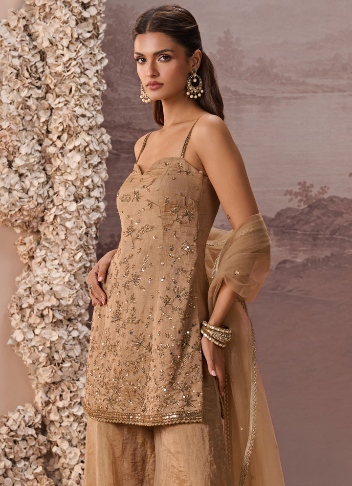 Gold Sequins Tissue Kurta Sharara Set