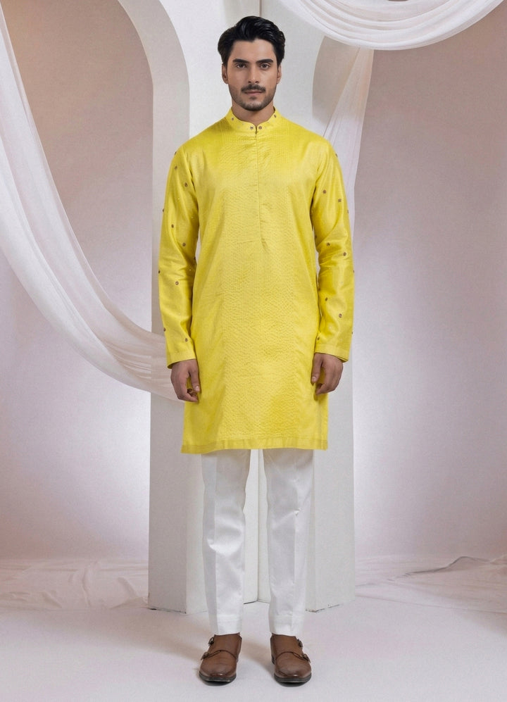 Yellow Chanderi Silk Kurta Set