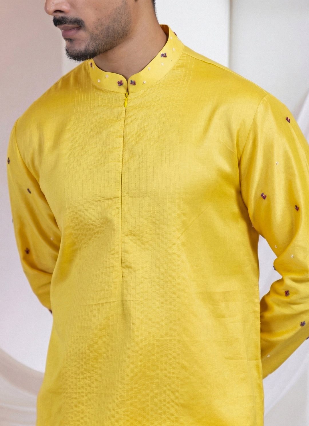 Yellow Chanderi Silk Kurta Set