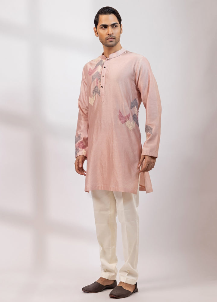 Pastel Pink Chanderi Kurta Pants Set