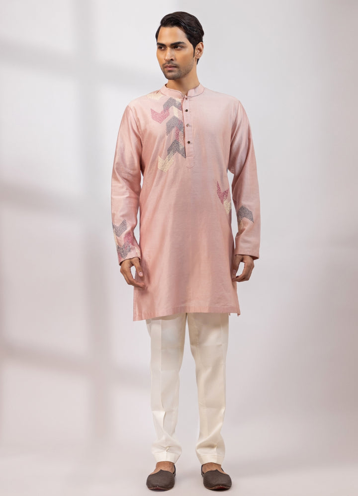 Pastel Pink Chanderi Kurta Pants Set