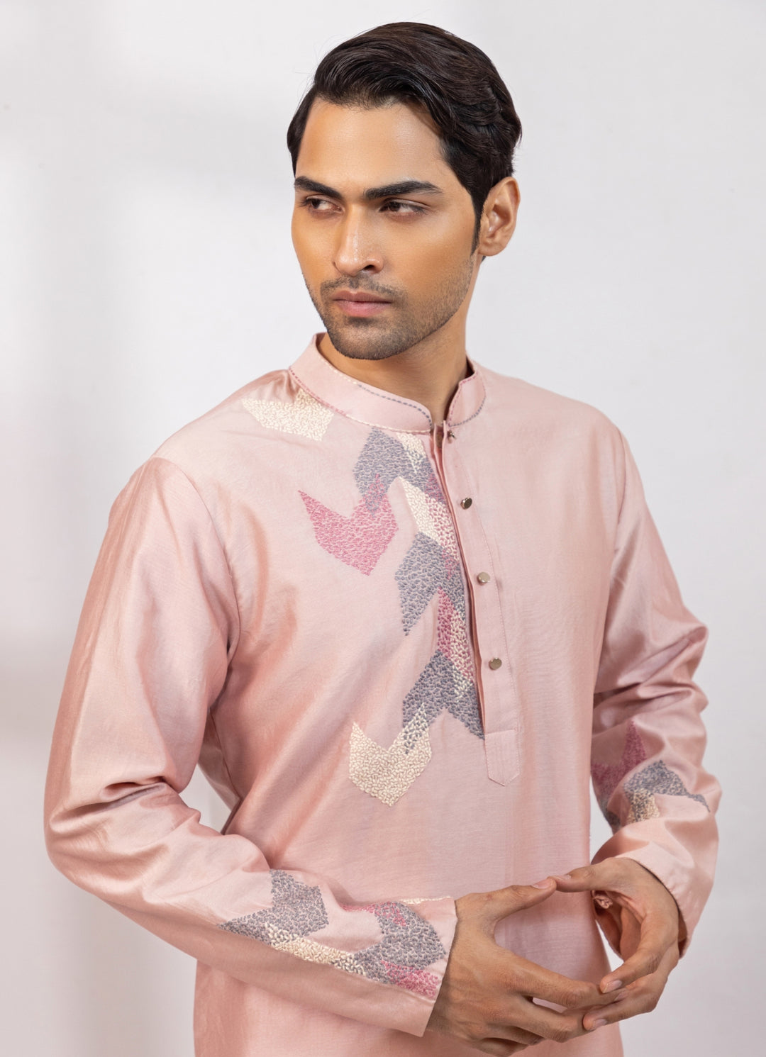 Pastel Pink Chanderi Kurta Pants Set