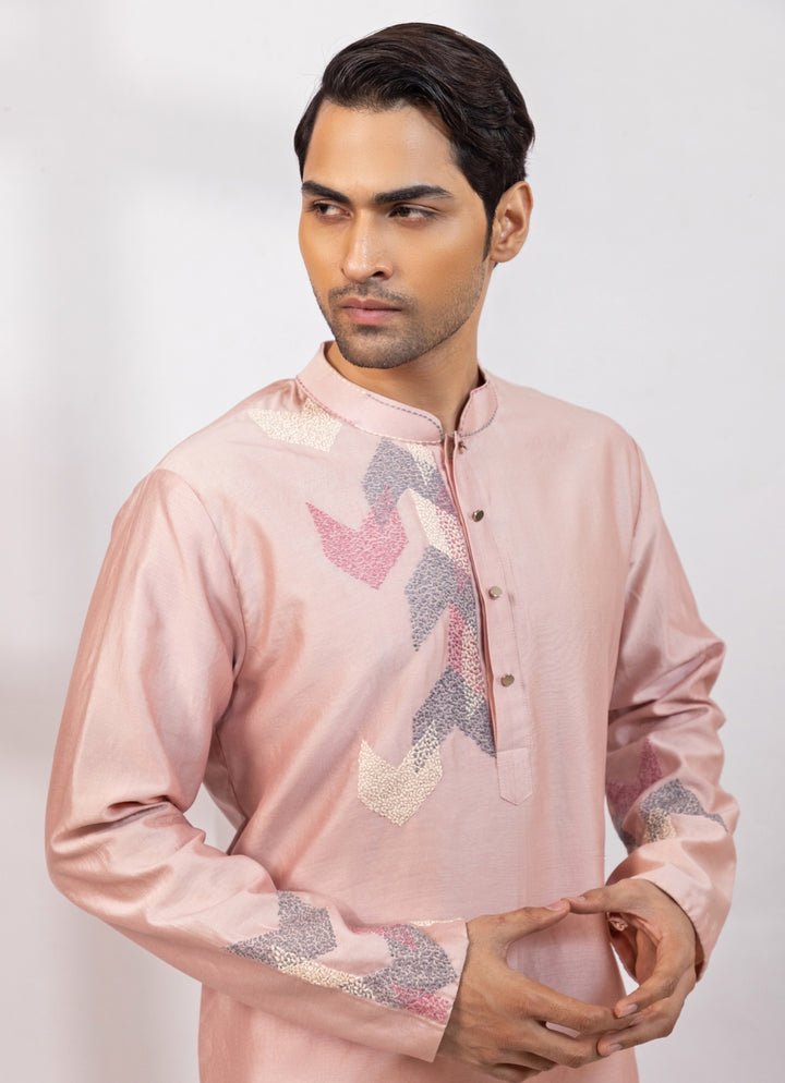 Pastel Pink Chanderi Kurta Pants Set