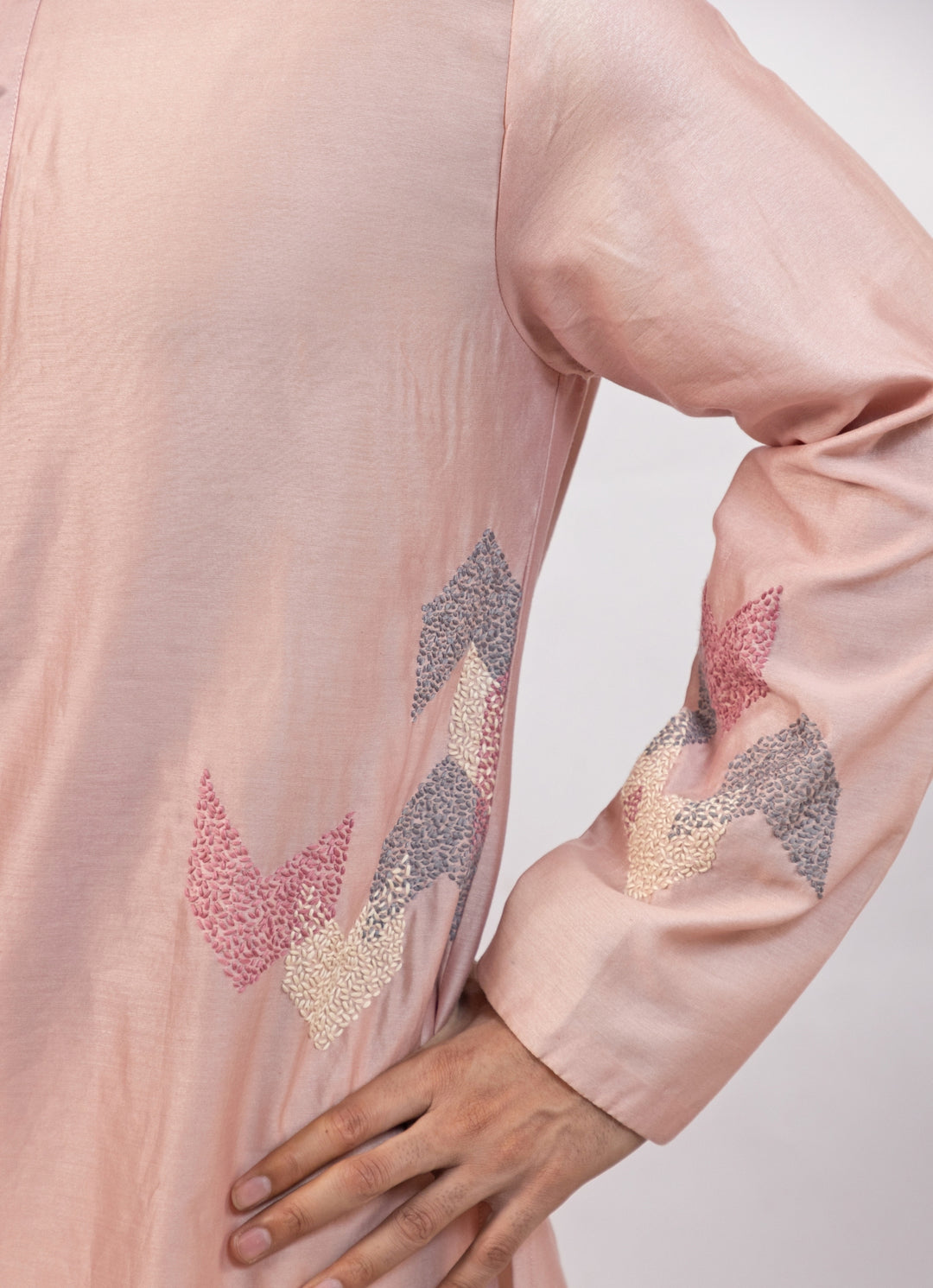 Pastel Pink Chanderi Kurta Pants Set