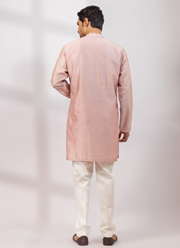 Pastel Pink Chanderi Kurta Pants Set