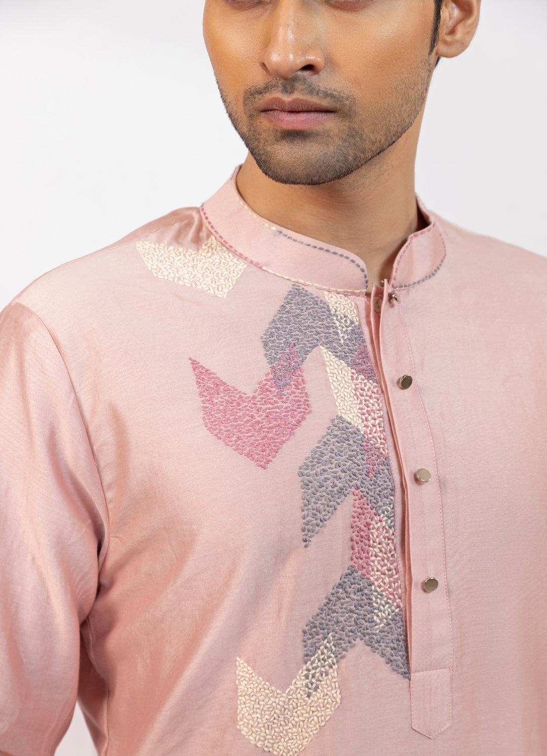 Pastel Pink Chanderi Kurta Pants Set