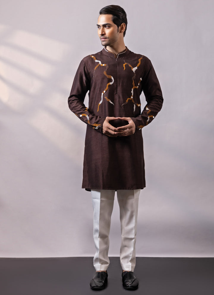 Brown Silk Kurta Pants Set