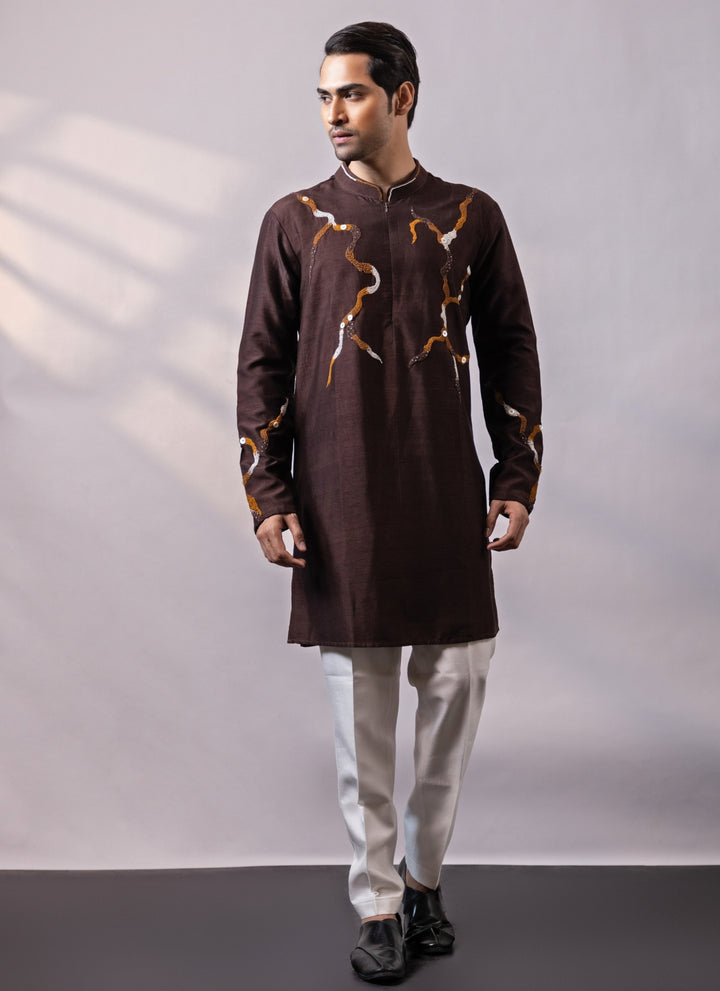 Brown Silk Kurta Pants Set