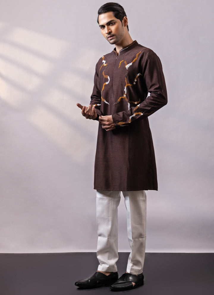 Brown Silk Kurta Pants Set