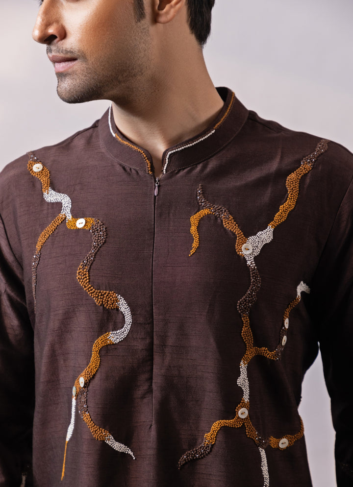 Brown Silk Kurta Pants Set