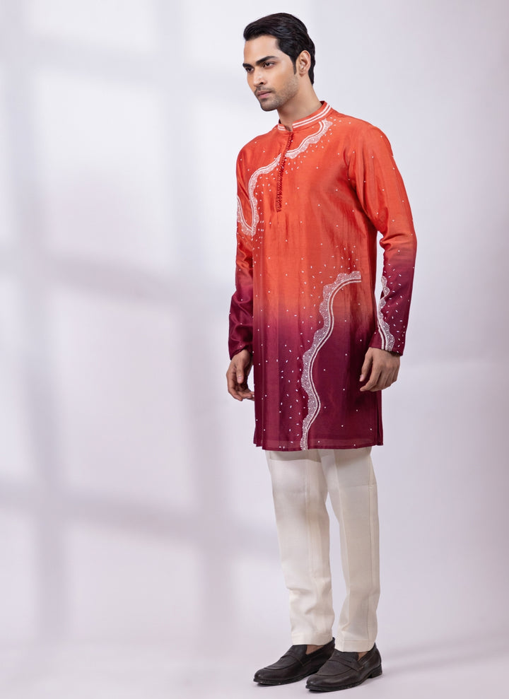 Crimson Red Chanderi Silk Ombre Kurta Set