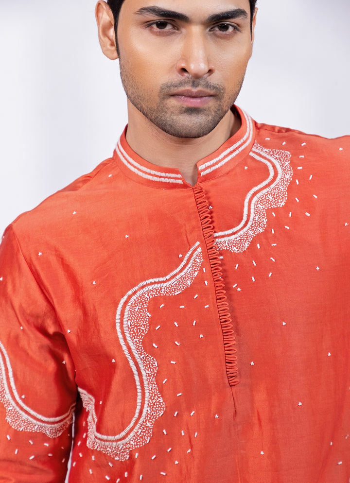 Crimson Red Chanderi Silk Ombre Kurta Set