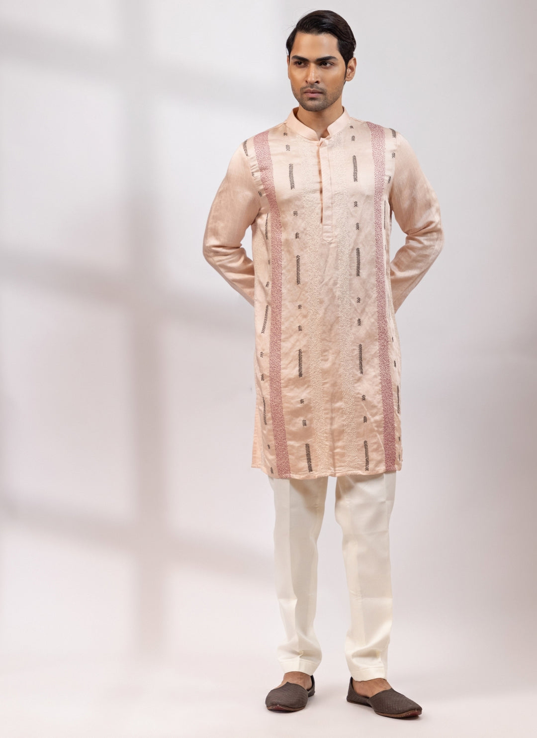 Blush Pink Linen Satin Kurta Pants Set