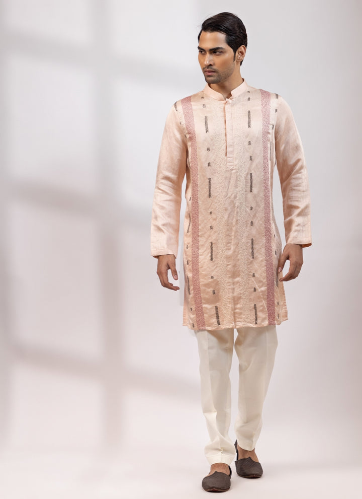 Blush Pink Linen Satin Kurta Pants Set