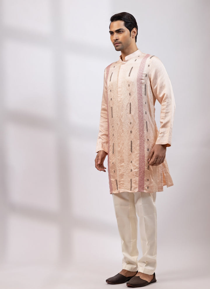Blush Pink Linen Satin Kurta Pants Set
