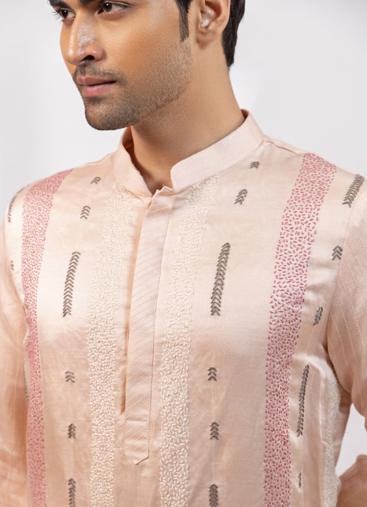 Blush Pink Linen Satin Kurta Pants Set
