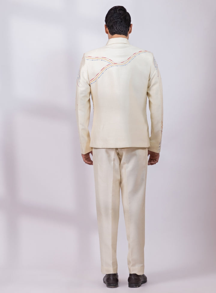 Cream Thread Embroidered Shacket Set