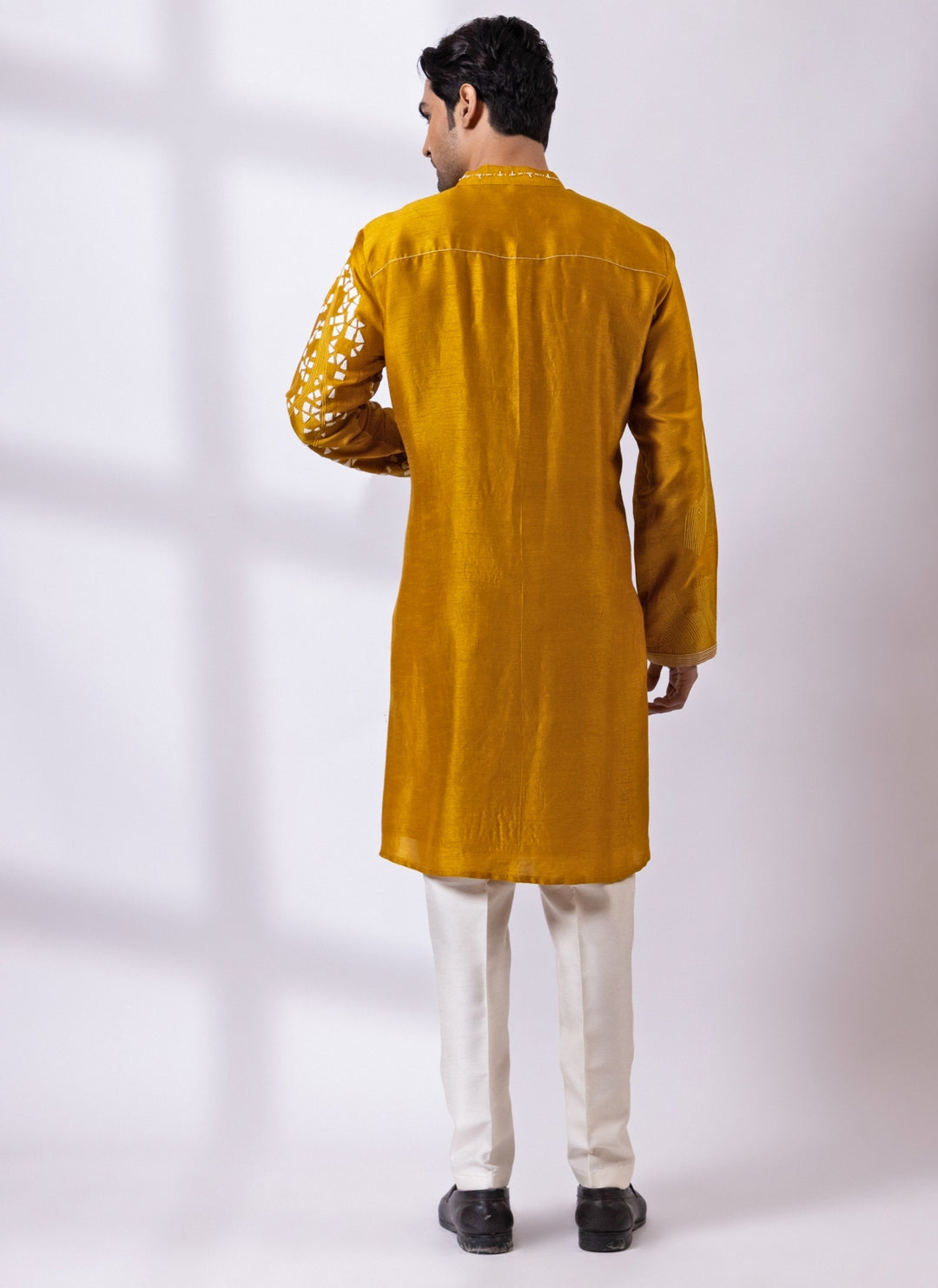 Mustard Yellow Chanderi Silk Kurta Pants Set