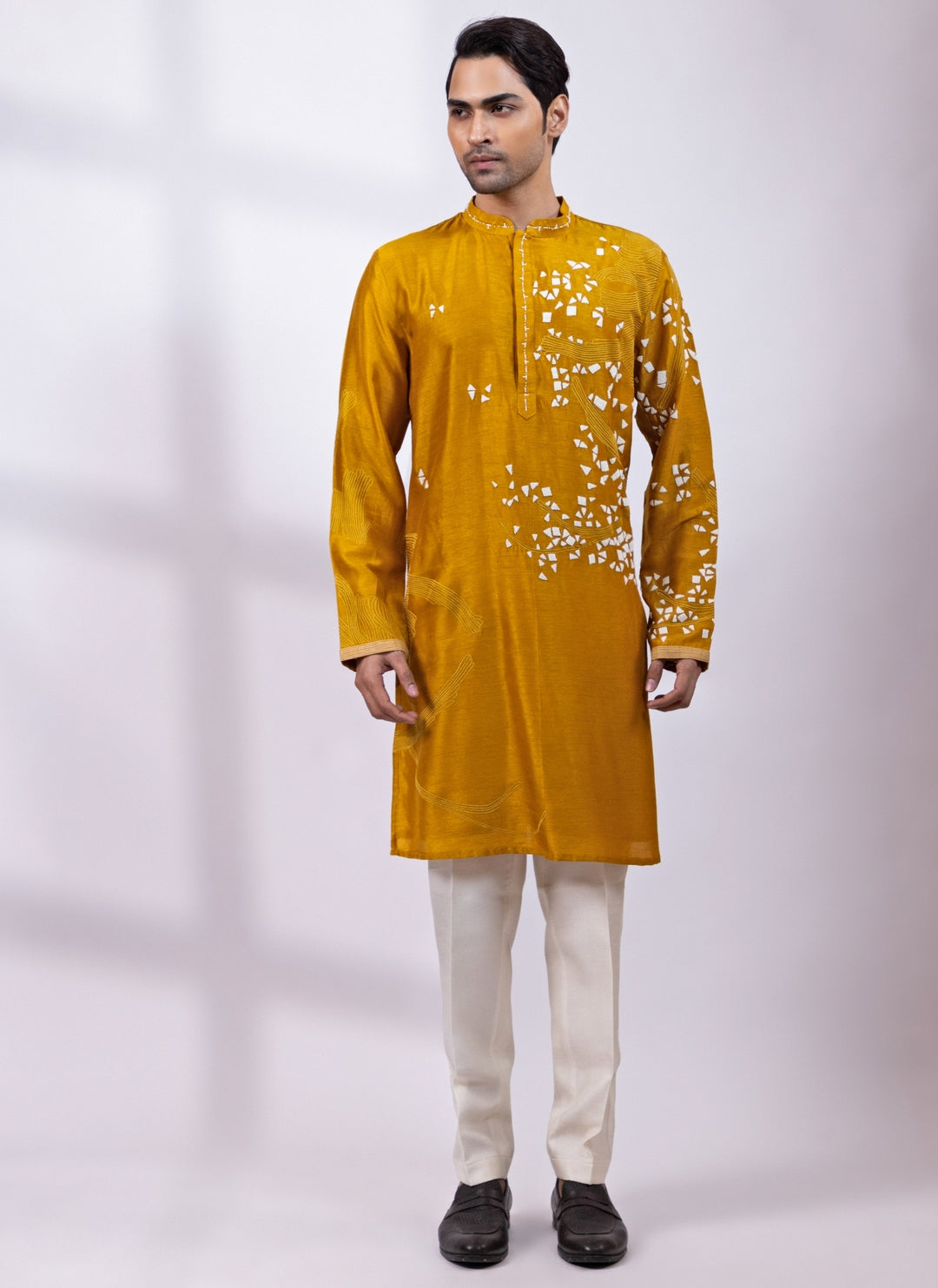 Mustard Yellow Chanderi Silk Kurta Pants Set