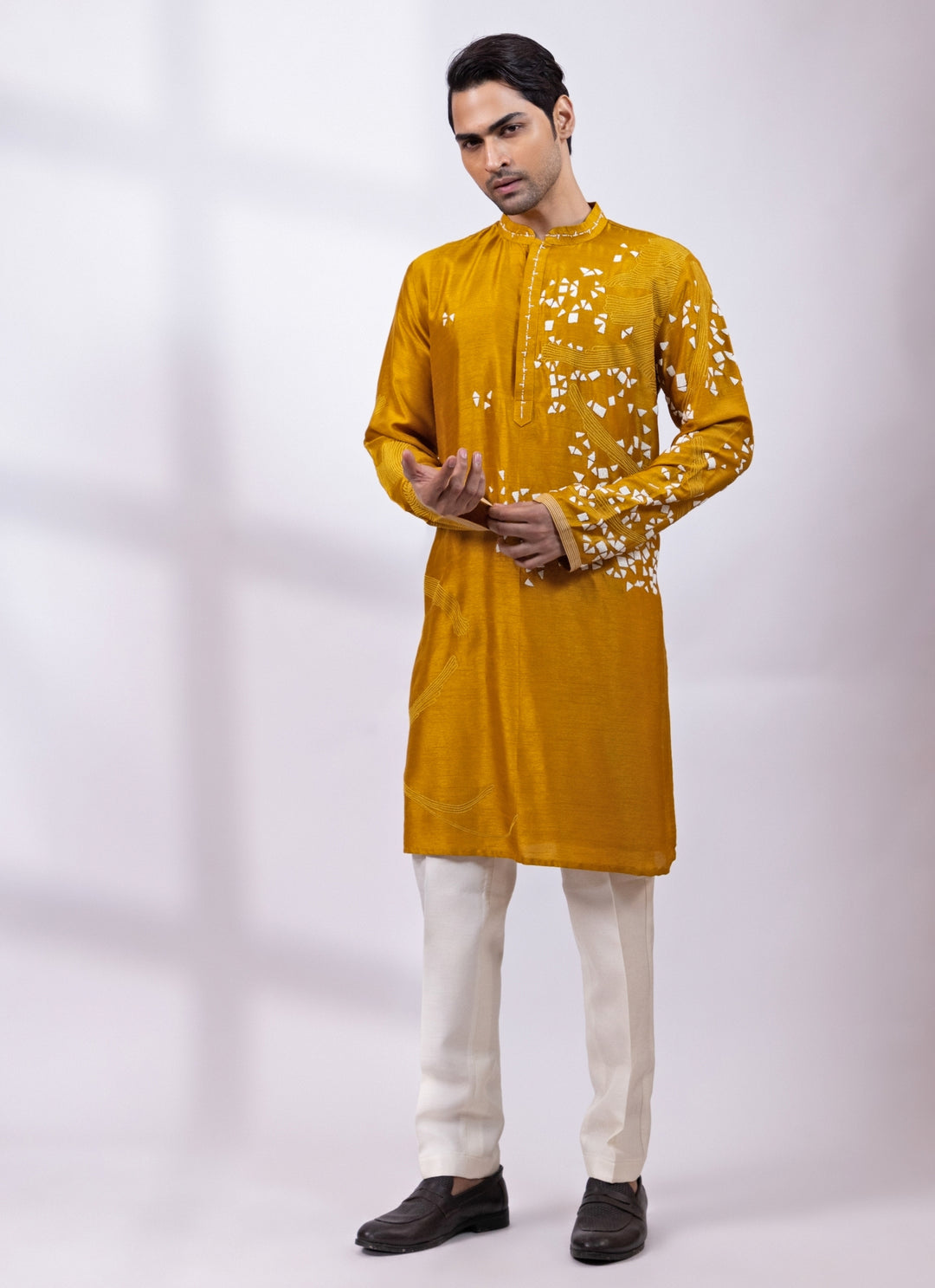 Mustard Yellow Chanderi Silk Kurta Pants Set