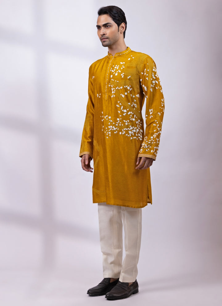 Mustard Yellow Chanderi Silk Kurta Pants Set