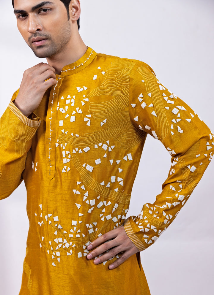 Mustard Yellow Chanderi Silk Kurta Pants Set
