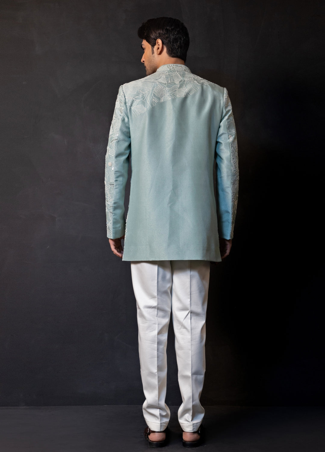 Mint Green Linen Satin Bandhgala Set