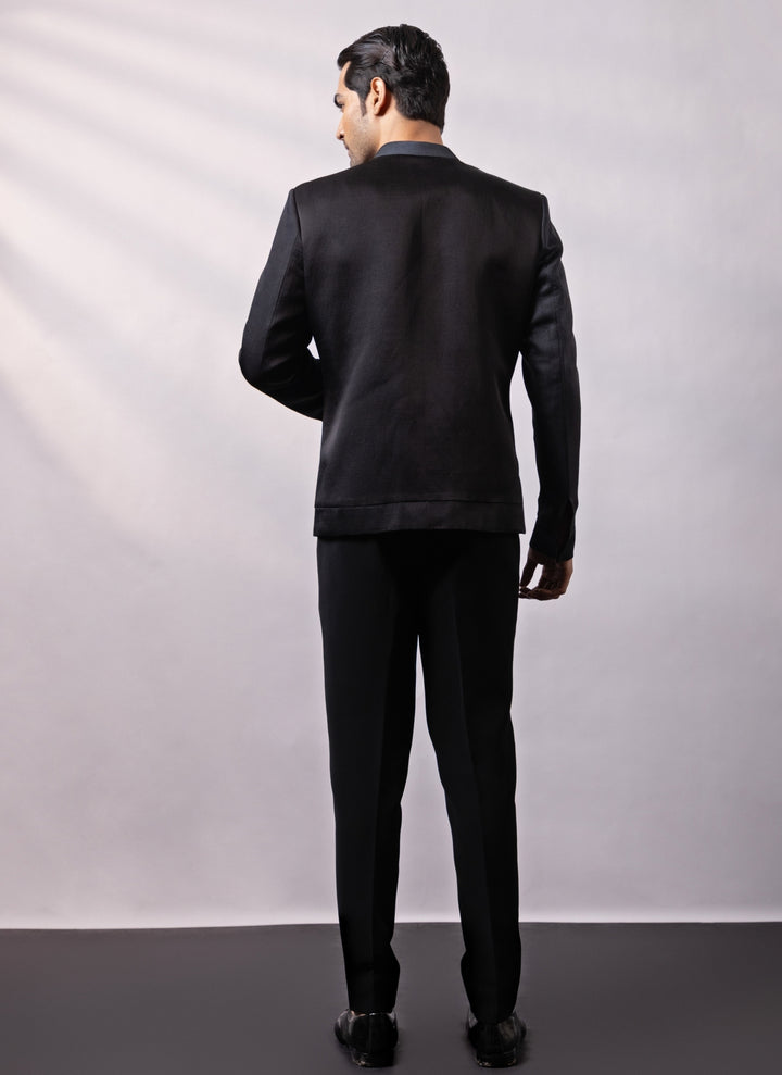 Charcoal Black Linen Satin Bomber Jacket Set