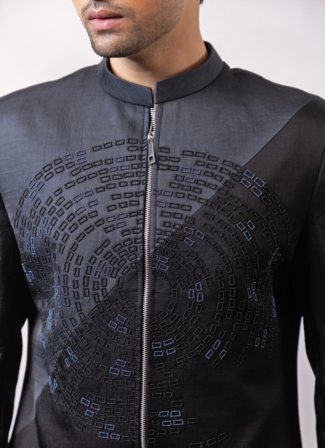 Charcoal Black Linen Satin Bomber Jacket Set