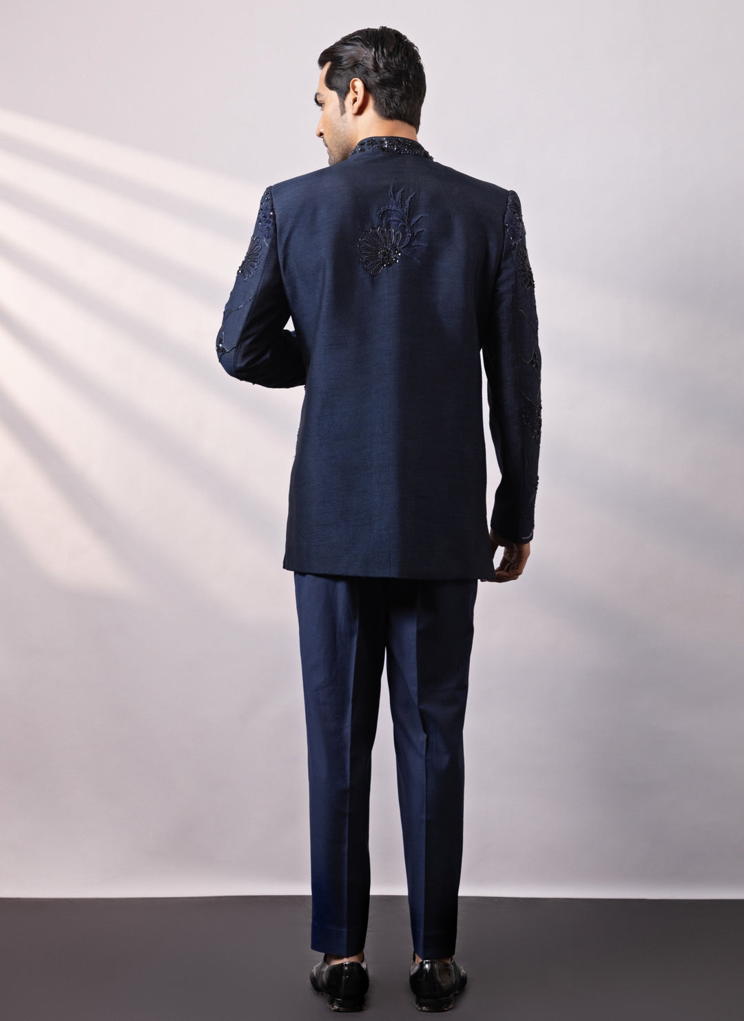 Deep Blue Linen Satin Bandhgala Set