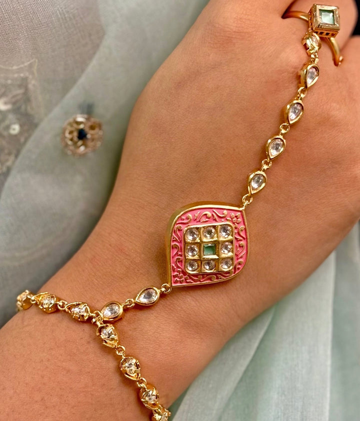 Pastel Pink Kundan Haathphool