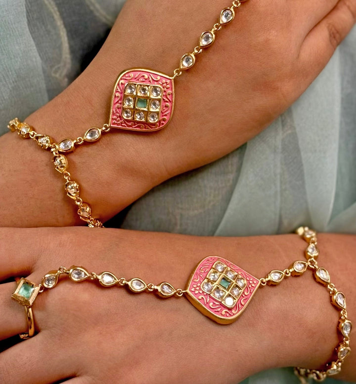 Pastel Pink Kundan Haathphool