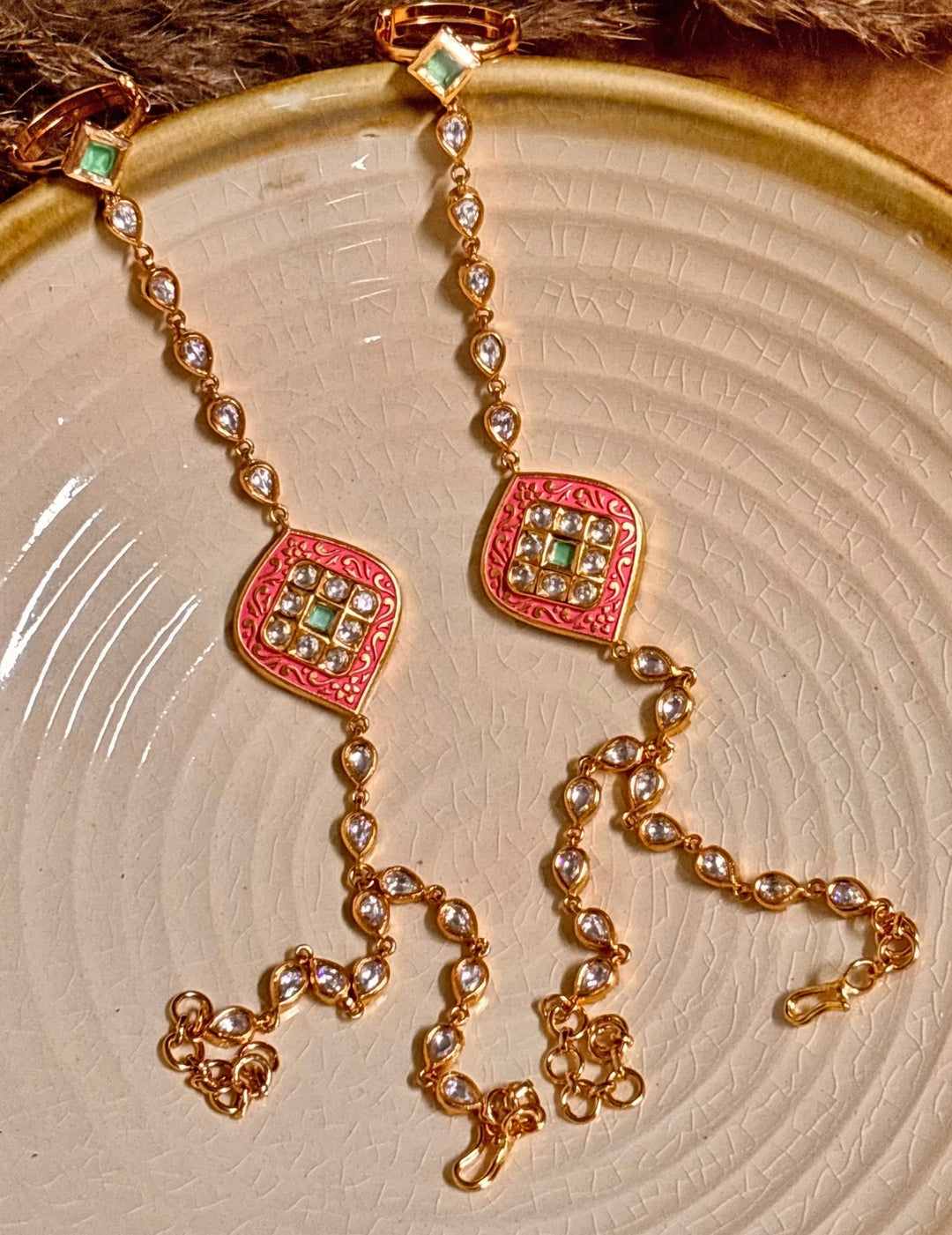 Pastel Pink Kundan Haathphool