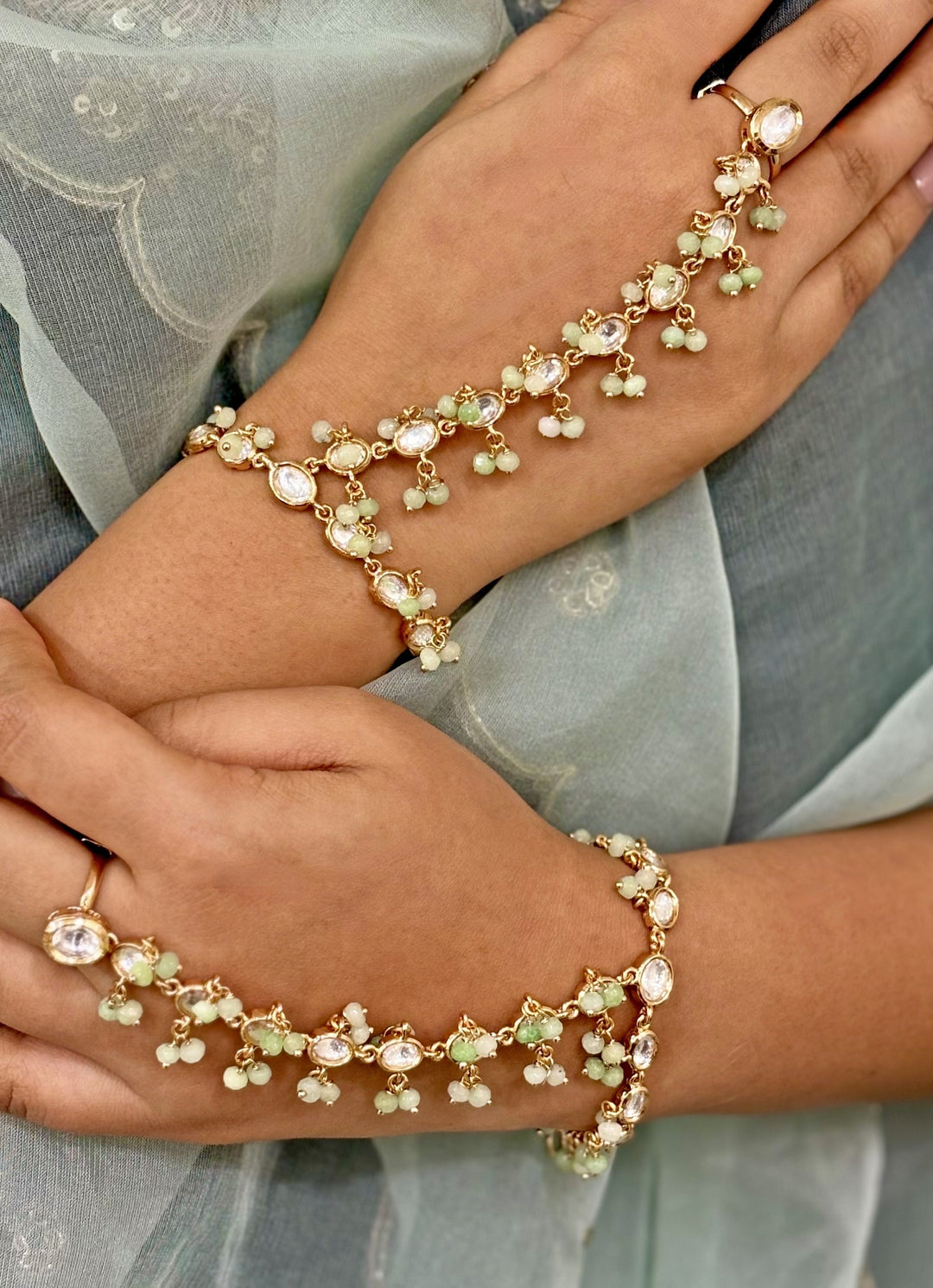 Pastel Green Beads Haathphool