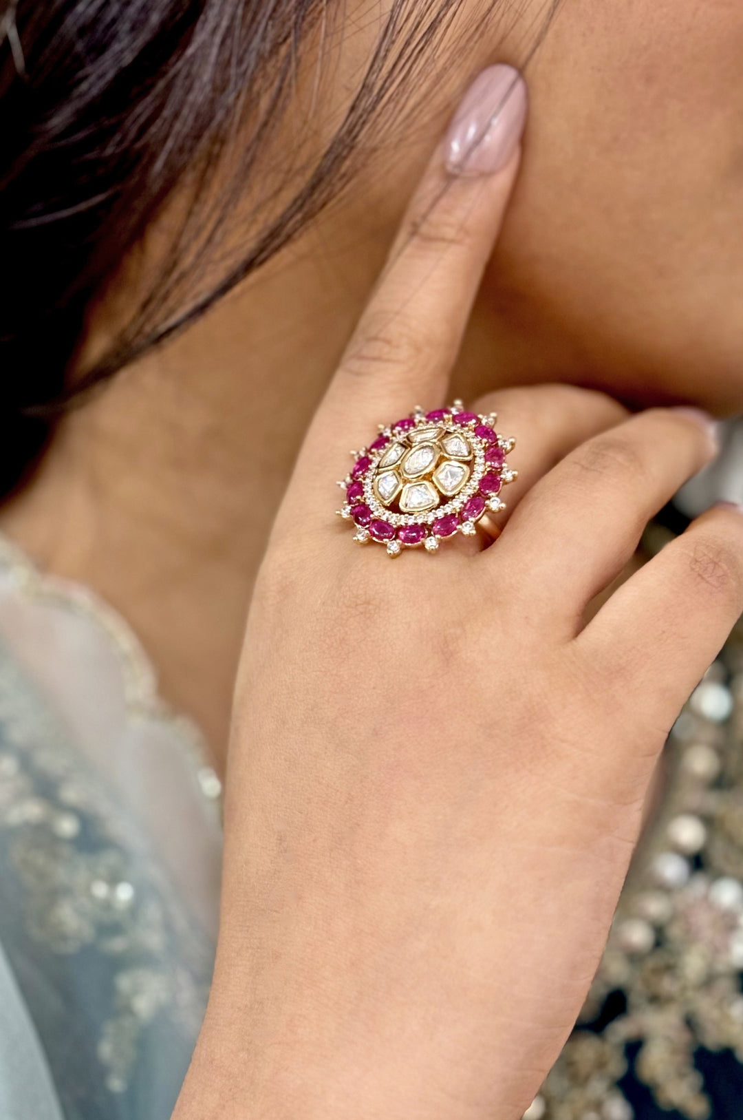 Vintage Pink Kundan Ring