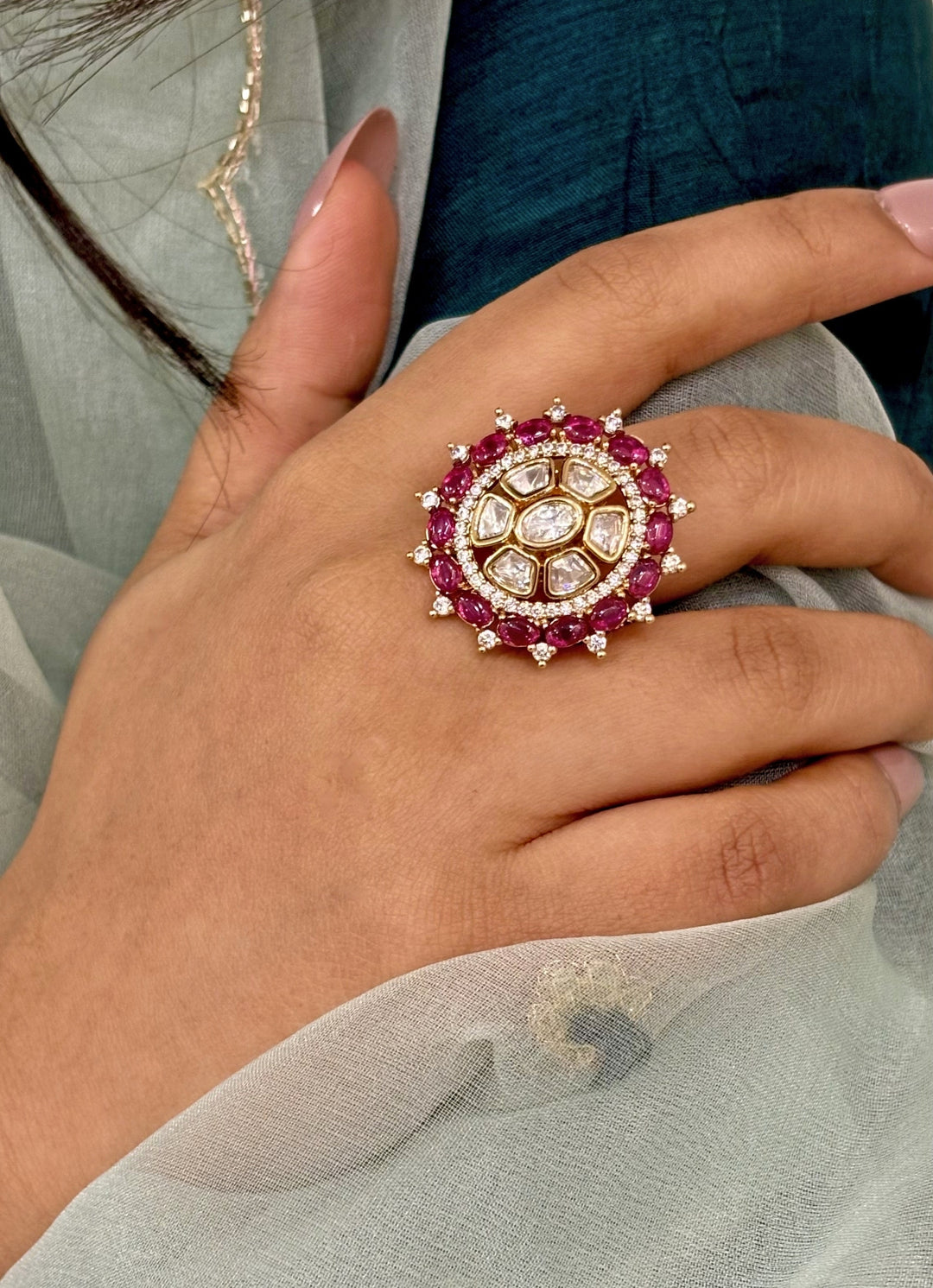 Vintage Pink Kundan Ring