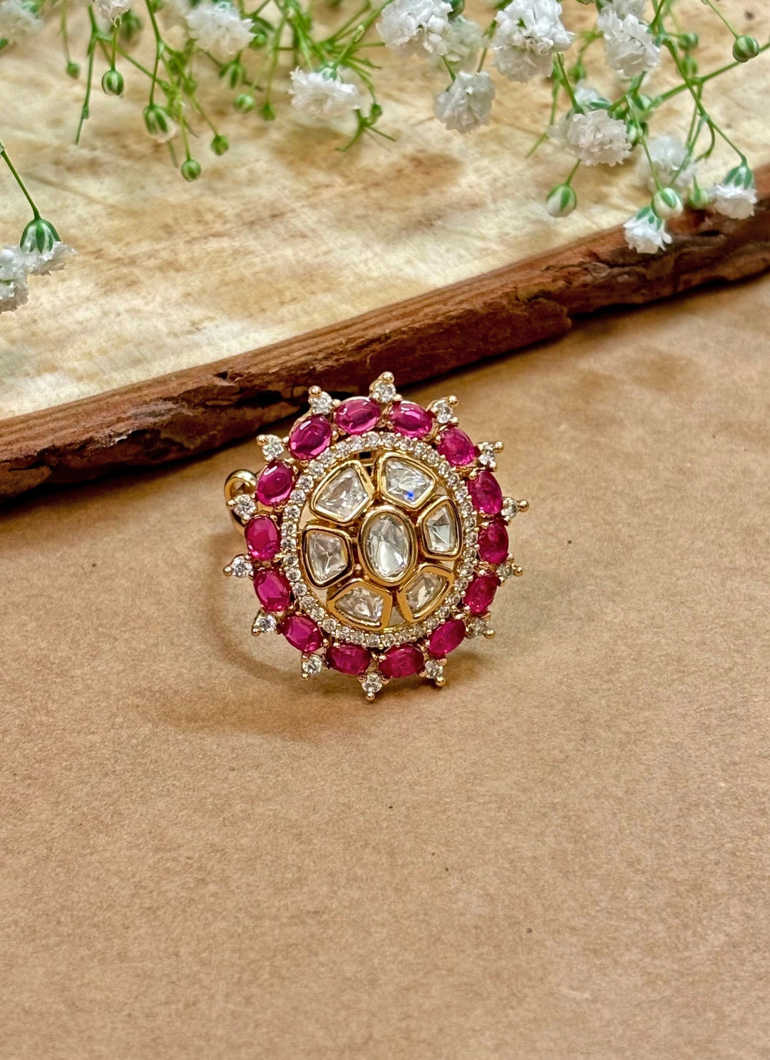 Vintage Pink Kundan Ring