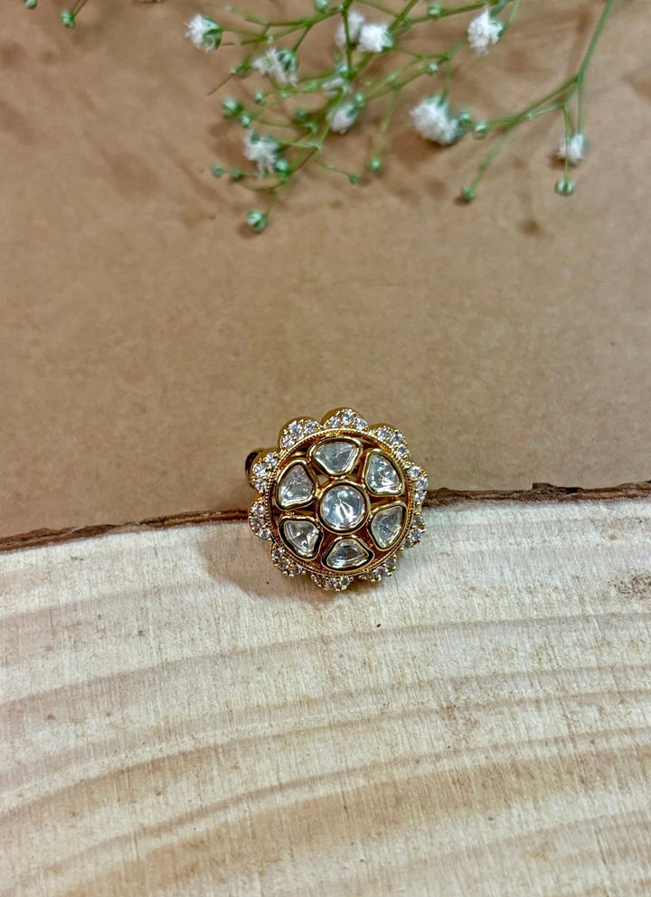 Gold Floral Kundan Ring