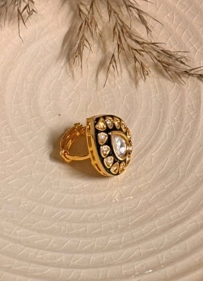Green Kundan Teardrop Ring