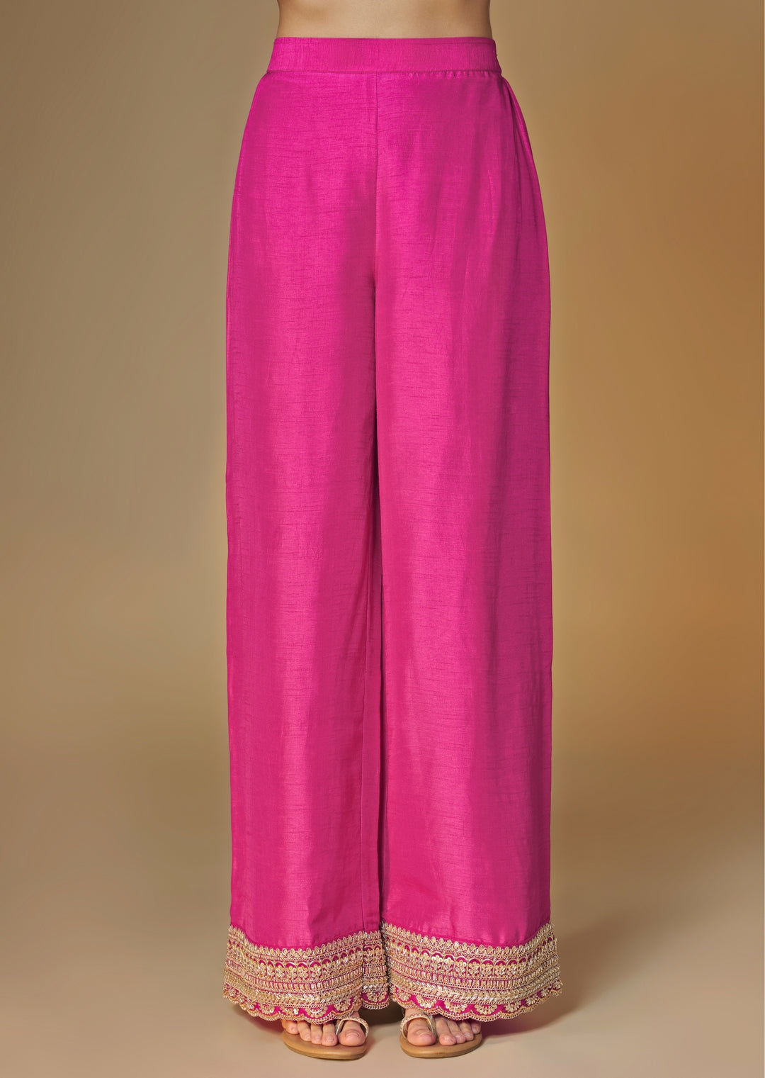 Pink Banarasi Silk Kurta Palazzo Set