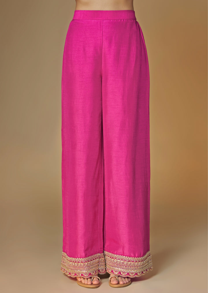Pink Banarasi Silk Kurta Palazzo Set