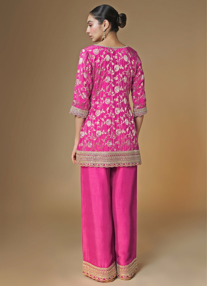 Pink Banarasi Silk Kurta Palazzo Set